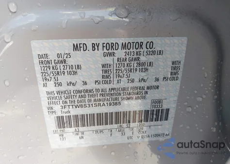 2025 Ford Maverick Lariat z USA, uszkodzony, nr VIN 3FTTW8S31SRA19385